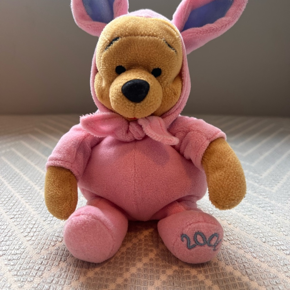 Disney Collectible Toy Plush Bean Bag Winnie the Pooh in Pink Bunny Costume